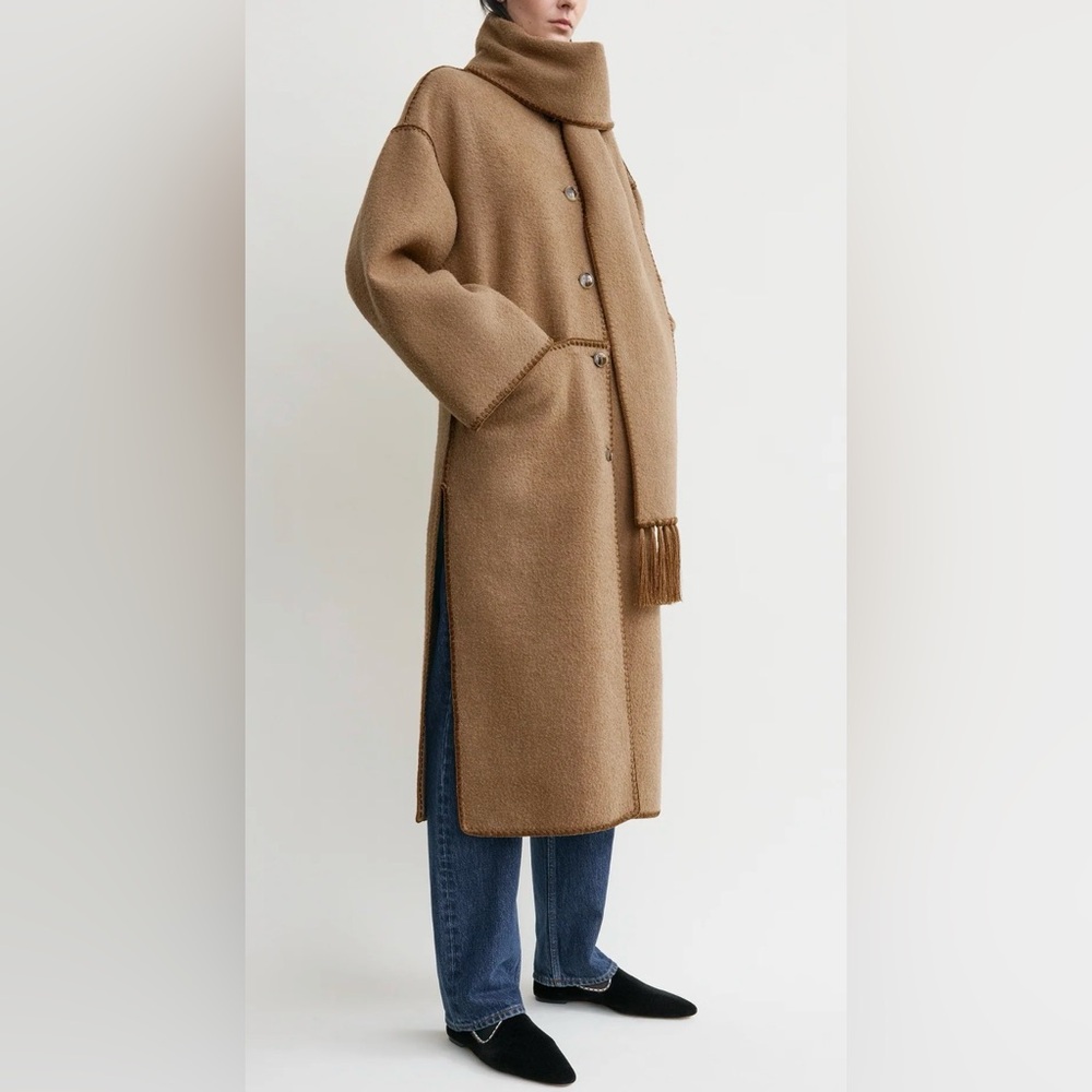 Toteme Embroidered Scarf Coat, 34, Camel - Picture 13 of 16